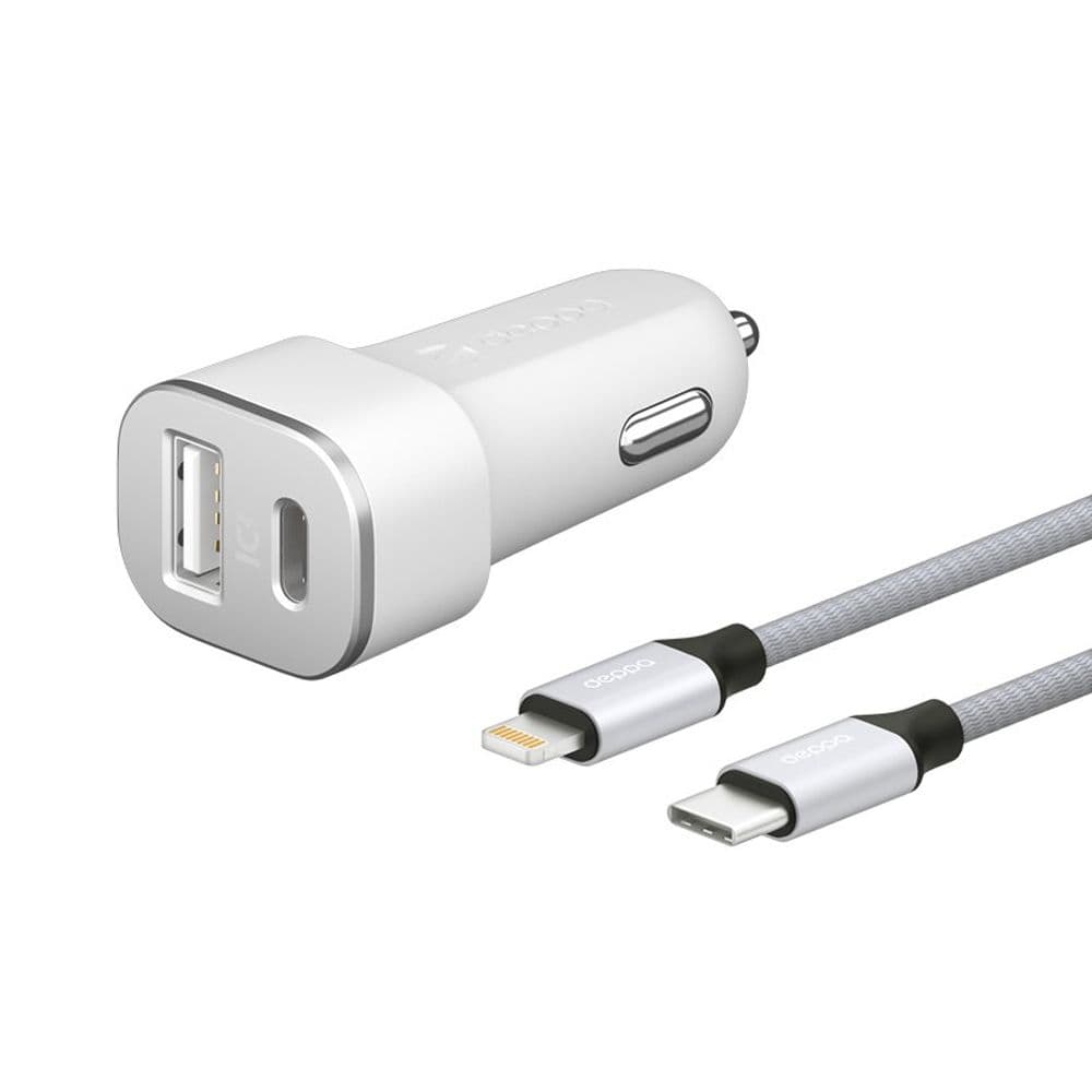 Зарядное устройство автомобильное Deppa USB Type-C + USB A, PD 3.0 + Lightning (MFI), 18Вт, белый photo 1