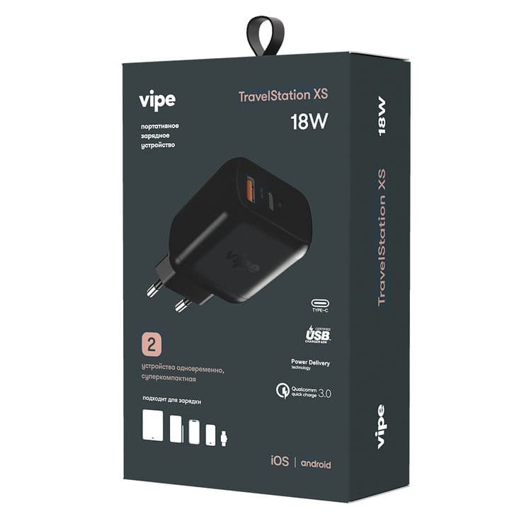 Зарядное устройство сетевое Vipe Travel Station XS, 18Вт, черный— фото №1