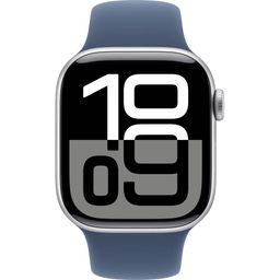 Apple Watch Series 10  (корпус - серебристый, 42mm ремешок Sport Band синий, размер S/M)— фото №1