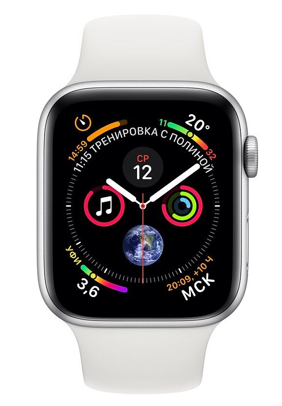 Apple Watch Series 4 (MU642RU/A) - 40 мм, серебристый алюминий, белый спортивный ремешок— фото №1