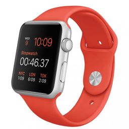 Apple Watch Sport (MLC42) - 42 мм, серебристый алюминий, оранжевый спортивный ремешок— фото №0