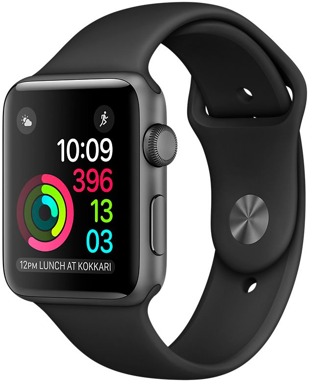 Apple Watch Series 1 (MP022RU/A) - 38 мм, алюминий «серый космос», черный спортивный ремешок— фото №0