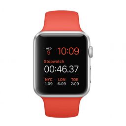 Apple Watch Sport (MLC42) - 42 мм, серебристый алюминий, оранжевый спортивный ремешок— фото №2