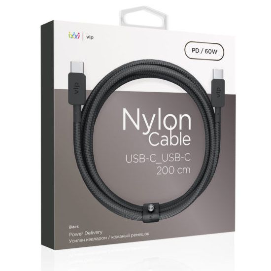 Кабель VLP Nylon Cable USB-C / USB-C, 3A, Вт  2м, черный— фото №1