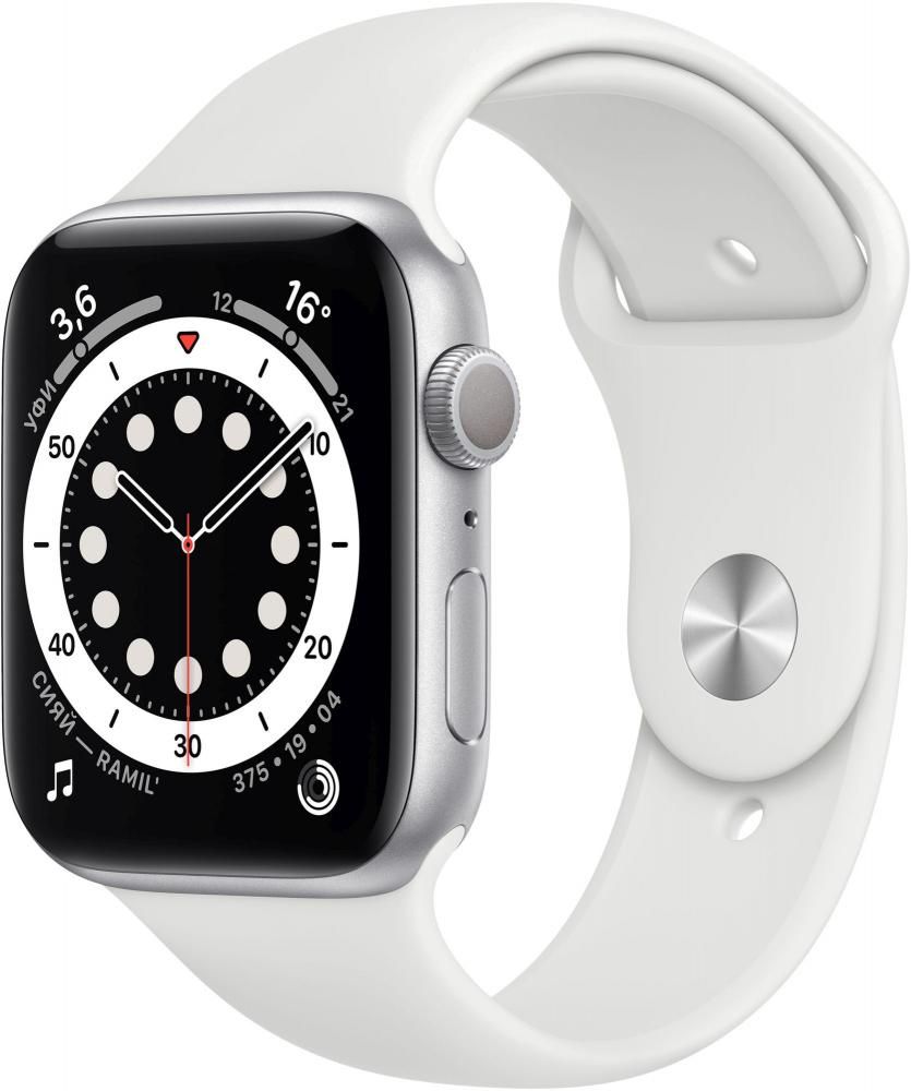 Apple Watch Series 6 GPS, 40 mm, алюминий серебристый, спортивный ремешок белого цвета— фото №0