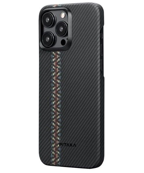 Чехол-накладка Pitaka Fusion Weaving MagEZ Case 4 Rhapsody600D для iPhone 15 Pro, кевлар, черный/красный/синий— фото №2