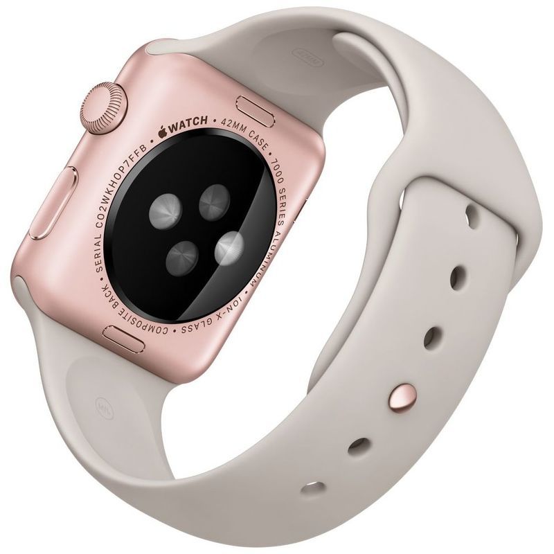 Apple Watch Sport (MLC62) - 42 мм, алюминий «розовое золото», бежевый спортивный ремешок— фото №3