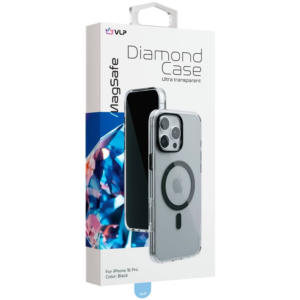 Чехол-накладка VLP Diamond Case для iPhone 16 Pro, полиуретан/закаленое стекло, черный— фото №4