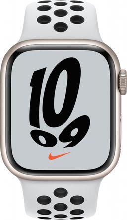 Apple Watch Nike Series 7 GPS 41mm (корпус - сияющая звезда, спортивный ремешок Nike цвета чистая платина/черный, IP67/WR50)— фото №2