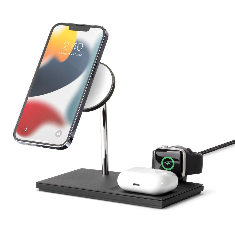 Зарядное устройство беспроводное Native Union Snap Magnetic 3 в 1 charging stand, черный— фото №1