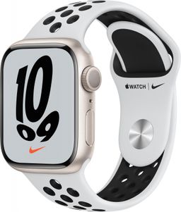 Apple Watch Nike Series 7 GPS 45mm (корпус - сияющая звезда, спортивный ремешок Nike цвета чистая платина/черный, IP67/WR50)— фото №0