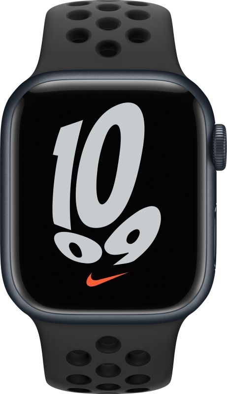 Apple Watch Nike Series 7 GPS 41mm (корпус - темная ночь, спортивный ремешок Nike цвета антрацитовый/черный, IP67/WR50)— фото №2