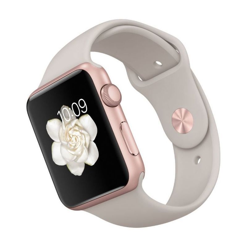 Apple Watch Sport (MLC62) - 42 мм, алюминий «розовое золото», бежевый спортивный ремешок— фото №2