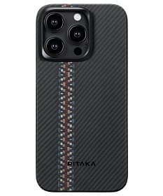 Чехол-накладка Pitaka Fusion Weaving MagEZ Case 4 Rhapsody600D для iPhone 15 Pro, арамид (кевлар), черный/красный/синий - 0