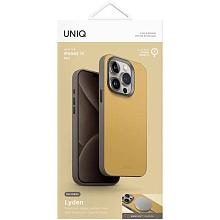 Чехол-накладка Uniq Lyden DS для iPhone 15 Pro, экокожа, желтый/серый - 2