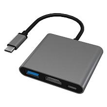 Адаптер мультипортовый PERO MH08 3 в 1, серый - 3